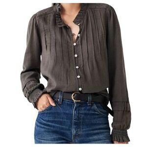 Faherty Womens Willa Top Fadded Black Ruffle Collar Button Front Size L Western
